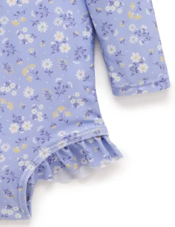 Blue Daisy Long Sleeve Swimsuit