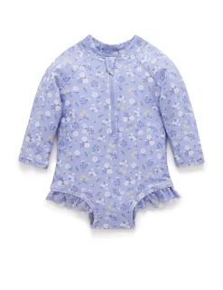 Blue Daisy Long Sleeve Swimsuit