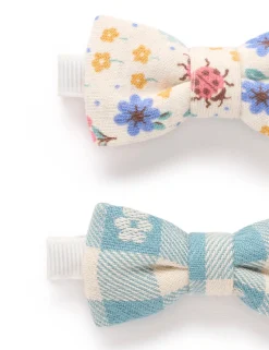 2 Pack Floral Gingham Bow Hairclips