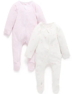 Pink Bear 2 Pack Zip Growsuit