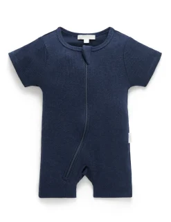 Short Ribbed Zip Growsuit